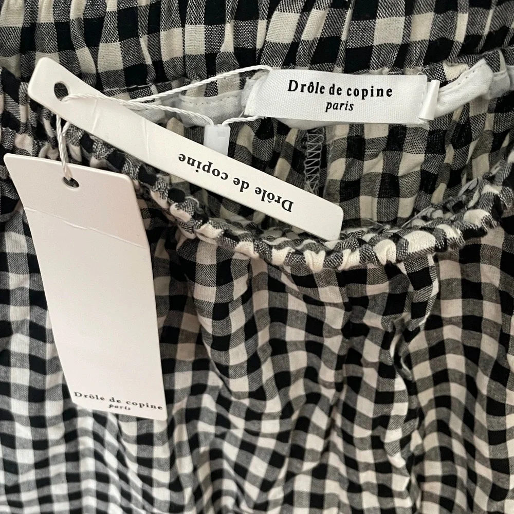 Drole de Copine Paris Gingham Elastic Waist Pants Black White‎ Check S/M